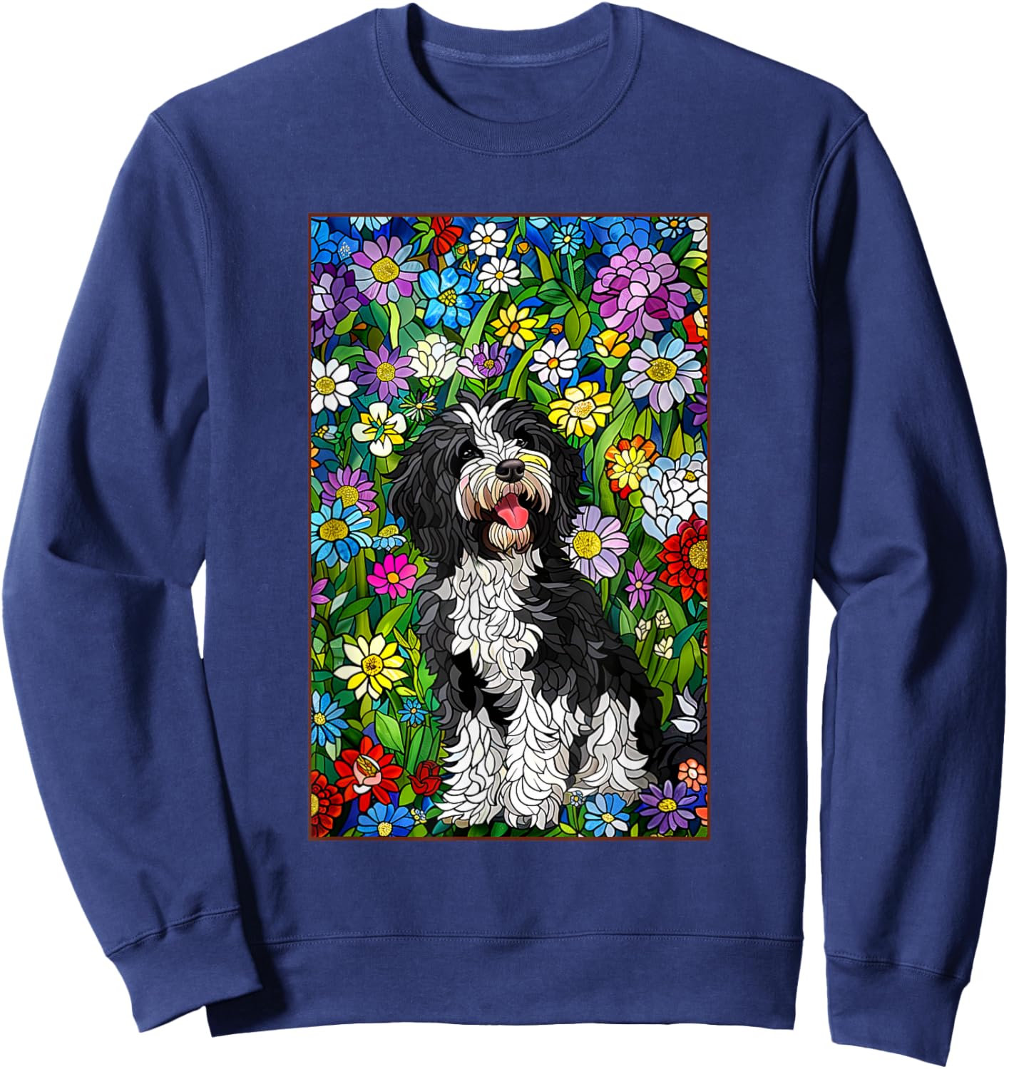 Bordoodle Dog Stained Glass Leadlight Artistic Design Men Women Kids Sweatshirt - Sweatshirt | Navy