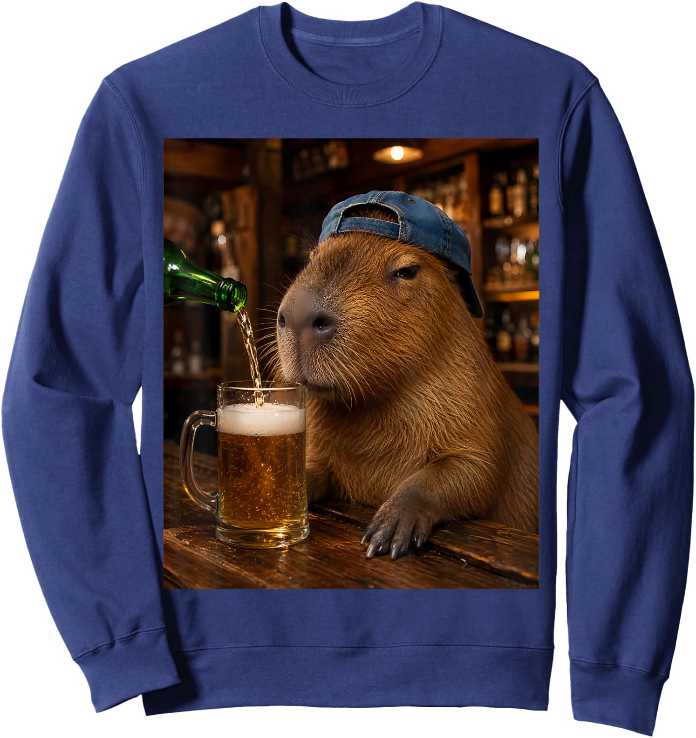 Capybara Drinking Beer Funny Rodent Meme Sweatshirt - Sweatshirt | Navy
