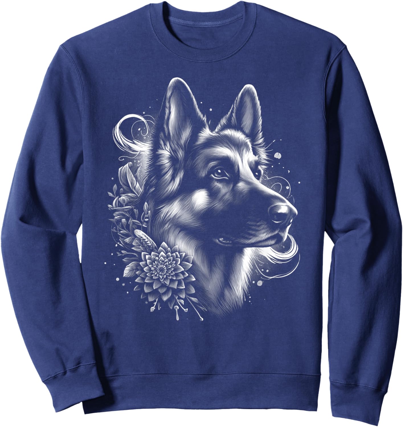 Cool German Shepherd as an Ornate Portrait Sweatshirt - Sweatshirt | Navy