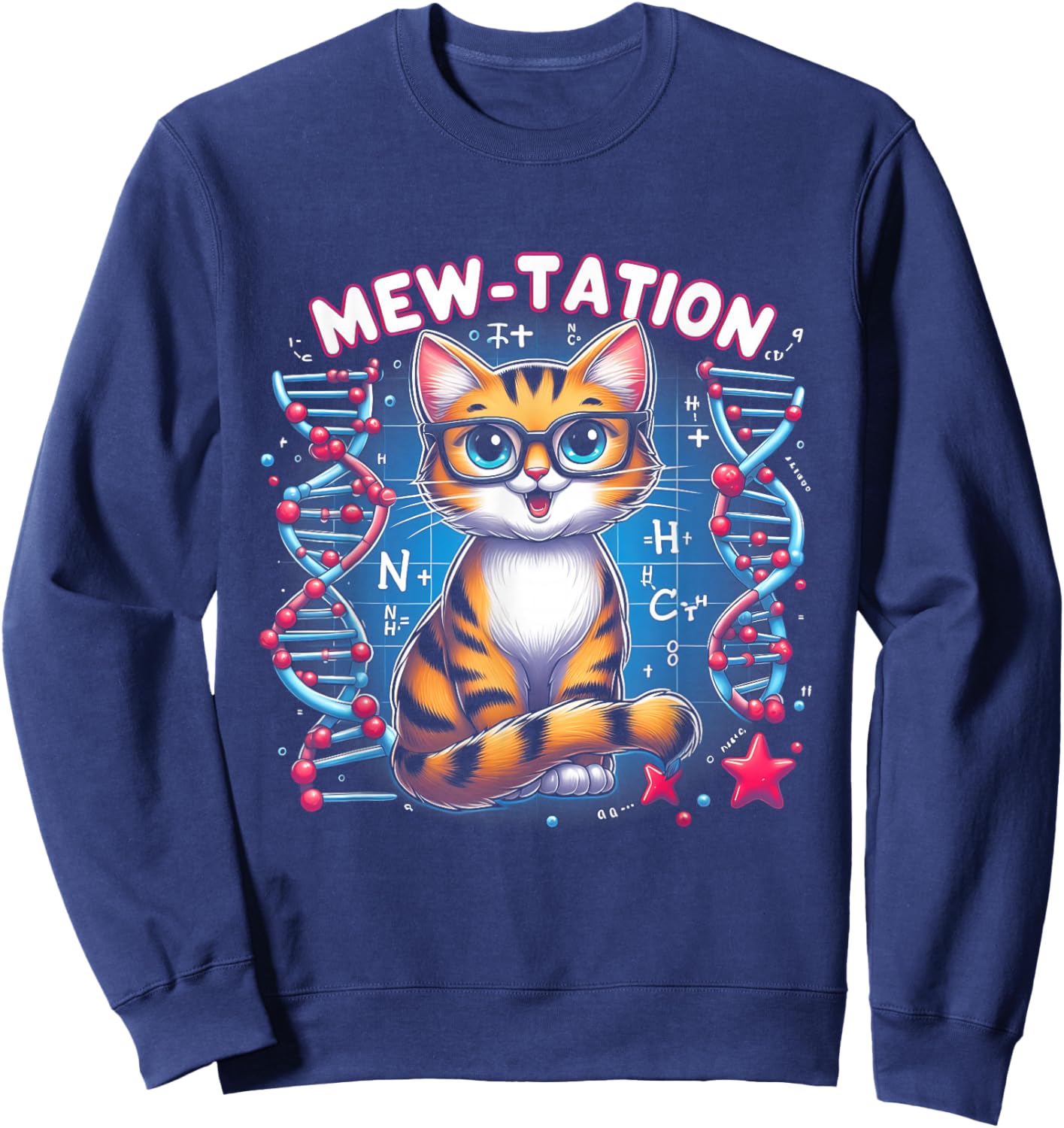 Mew-tation Funny Cat Science DNA Cells Biology Teacher Sweatshirt - Sweatshirt | Navy