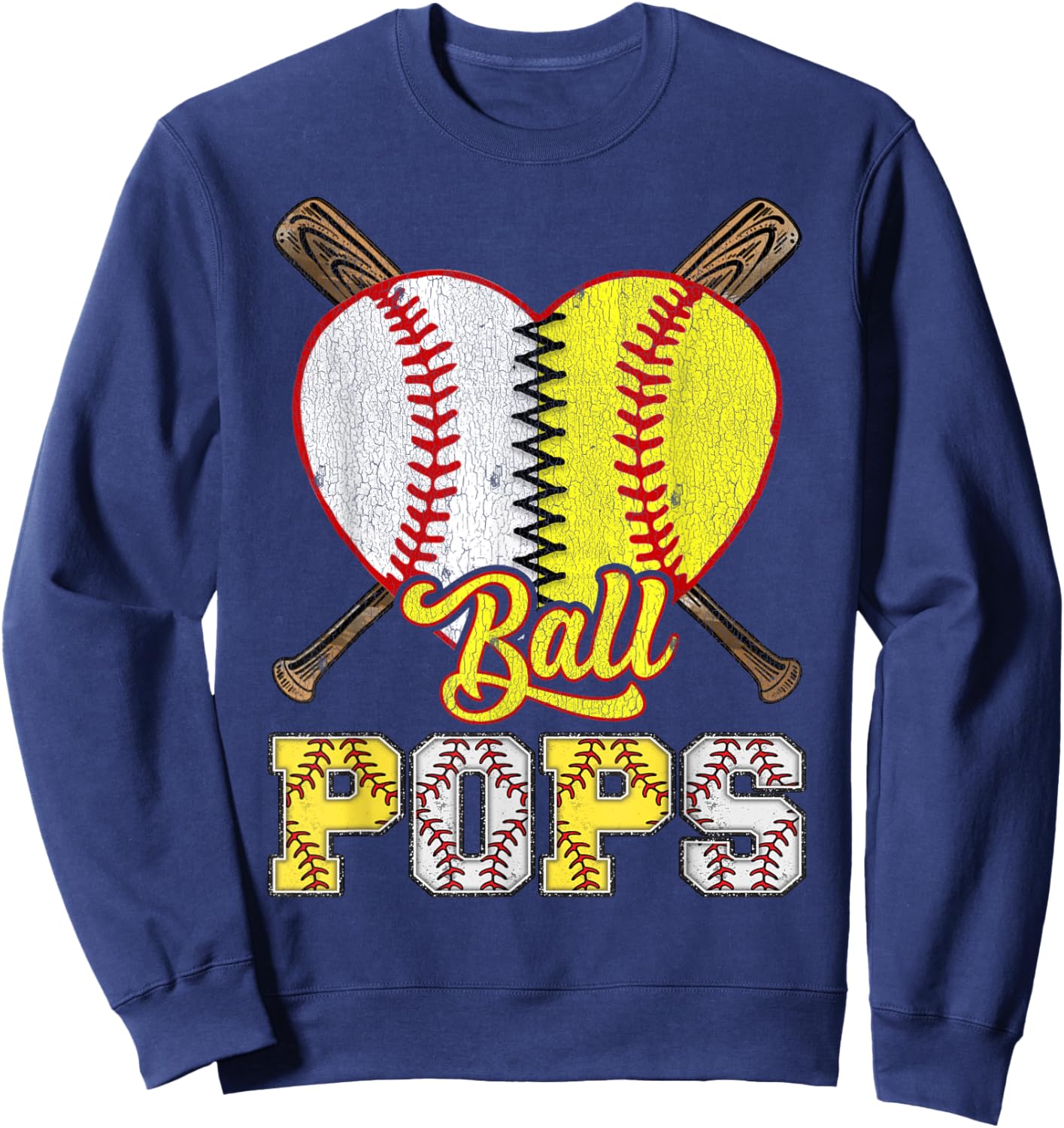 Pops Of Both Ball Pops Half Baseball Softball Sweatshirt - Sweatshirt | Navy