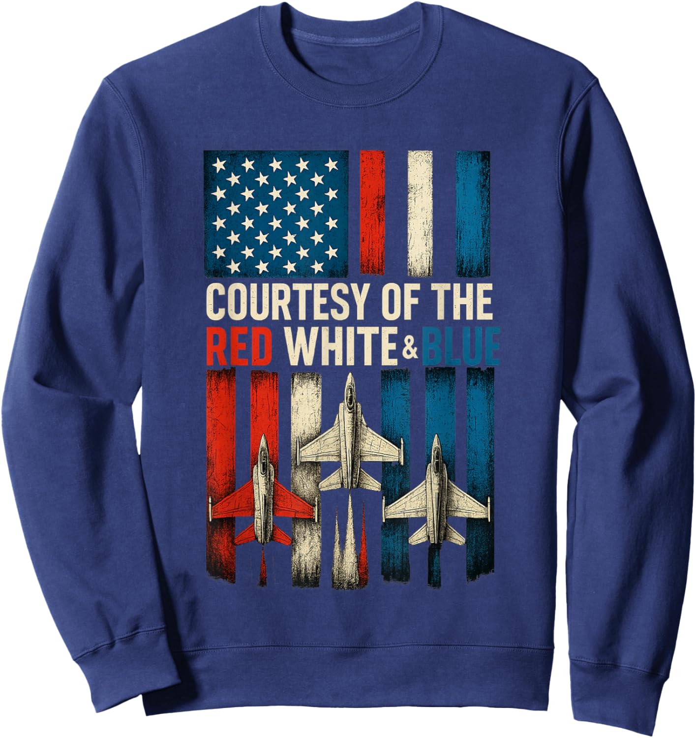 Courtesy of The Red White and Blue Vintage America Us Flag Sweatshirt - Sweatshirt | Navy