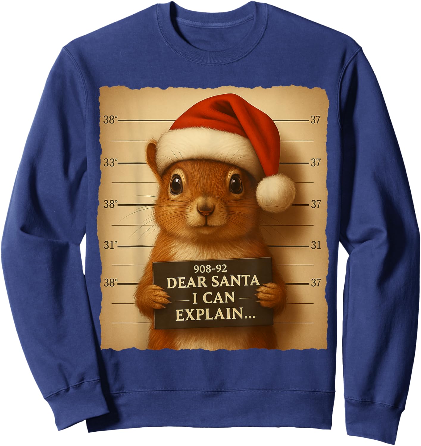 Funny Christmas Squirrel - Cute Squirrel Santa Hat Sweatshirt - Sweatshirt | Navy