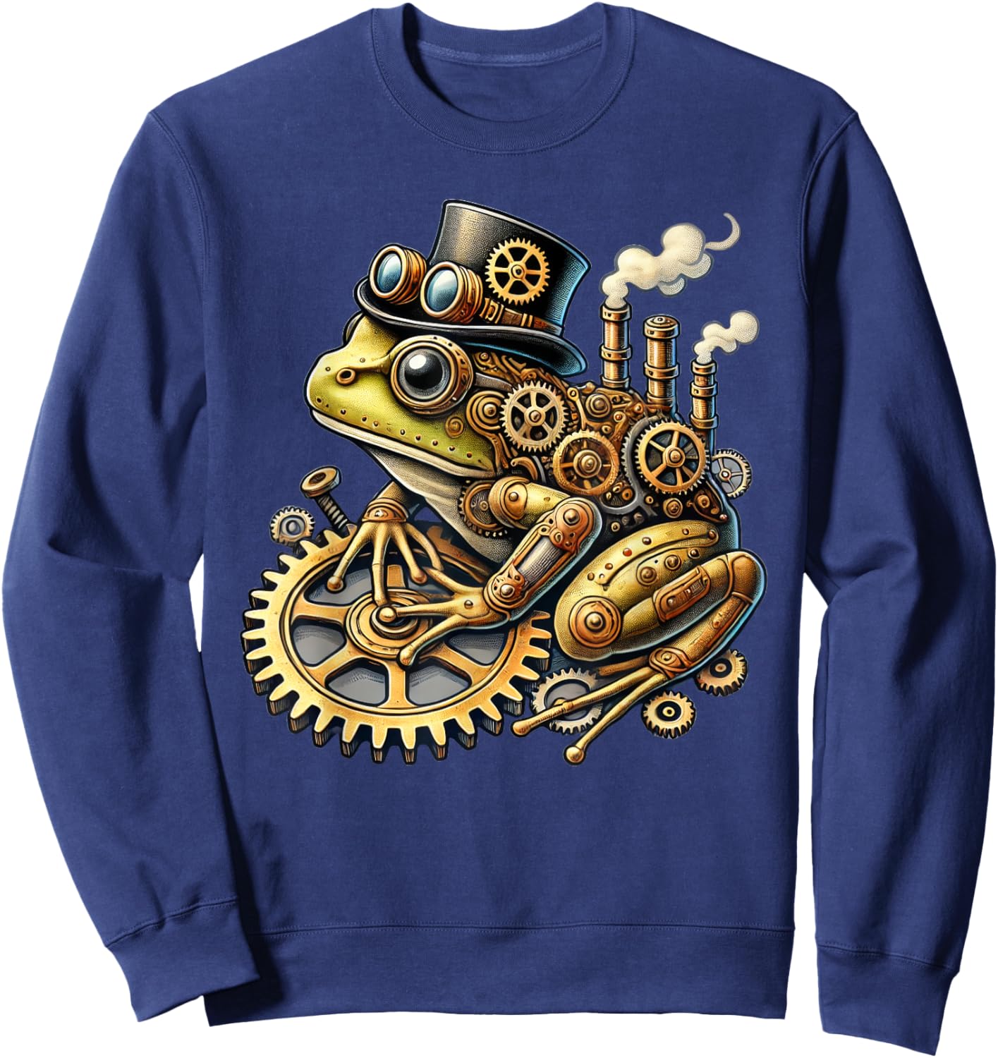 Steampunk Frog Fantasy Apparel Steampunk Frog Art - -Adults & Kids - Black - Small - Short Sleeve - Cotton Blend - Machine Wash Sweatshirt - Sweatshirt | Navy