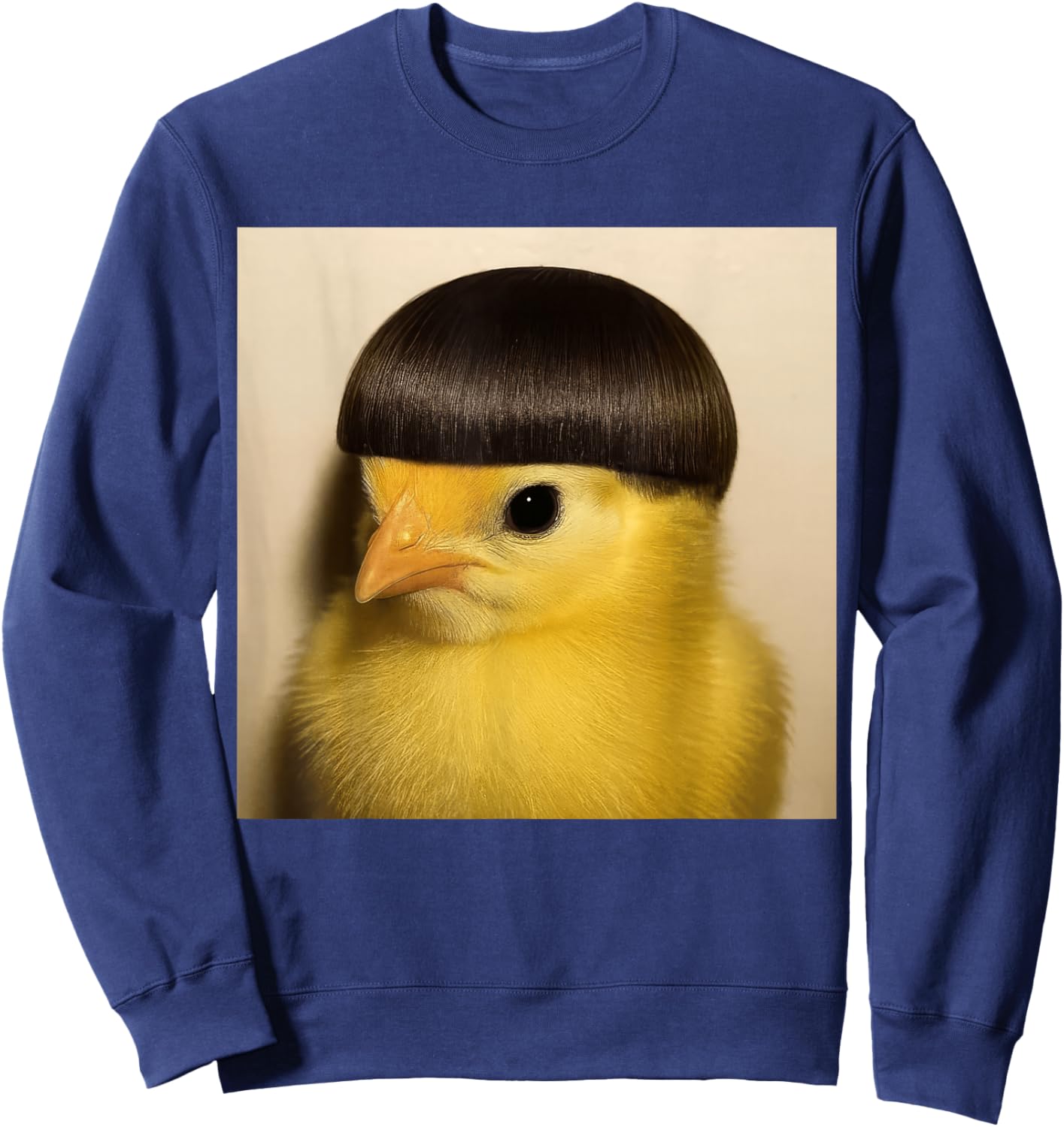 Funny Bowl Cut Bird Chick Mushroom Haircut Meme Sweatshirt - Sweatshirt | Navy