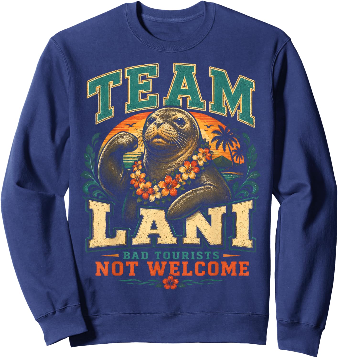 Team Lani Hawaiian Monk Seal Sports Style Wildlife Pride Sweatshirt - Sweatshirt | Navy