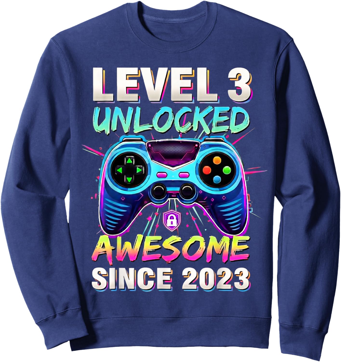 3e Anniversaire Gaming Boys Level 3 débloqué génial Depuis 2023 Sweatshirt - Sweatshirt | Navy