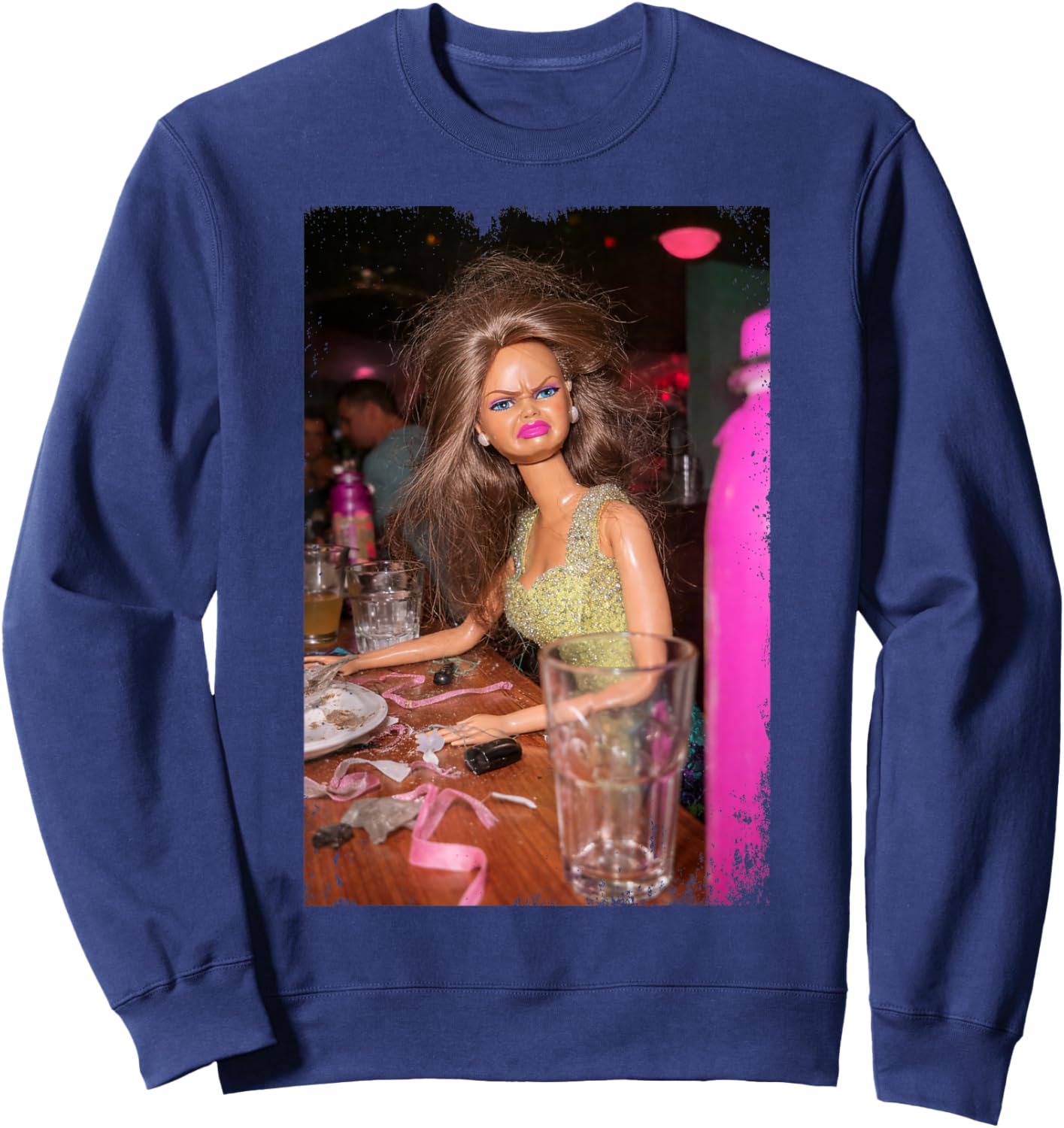 Funny Doll Face Meme Expression Hilarious Sarcastic Sweatshirt - Sweatshirt | Navy