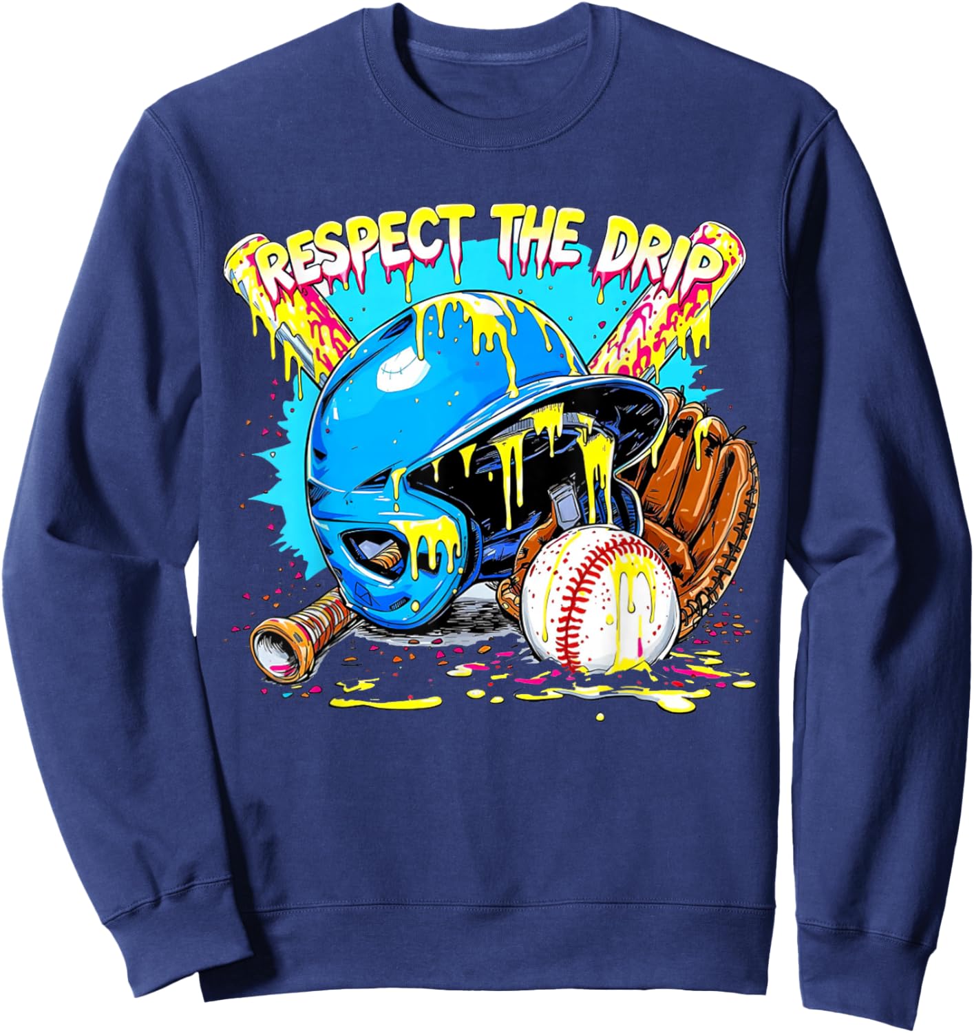 Respect The Drip Boys Baseball Bat Helmet Glove Ball Sports Sweatshirt - Sweatshirt | Navy