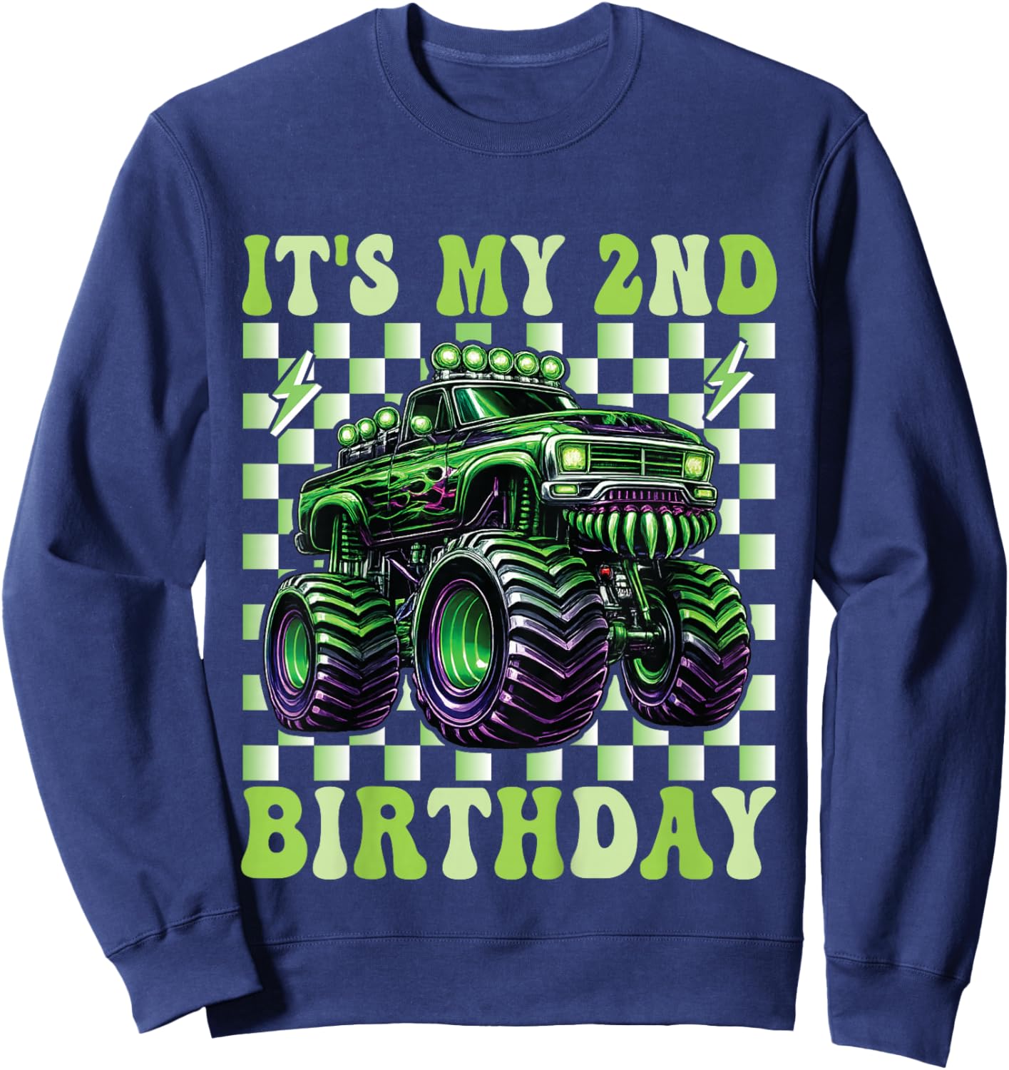 Its My 2nd Birthday Monster Truck 2 Year Old Boys 2nd Party Sweatshirt - Sweatshirt | Navy