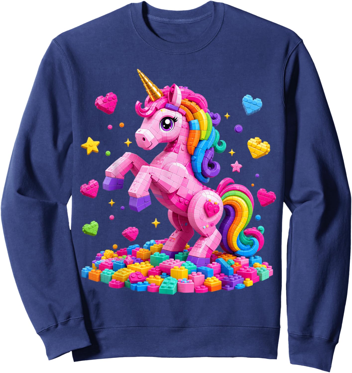 Unicorn Master Builder Girls Kids Building Bricks Blocks Toy Sweatshirt - Sweatshirt | Navy
