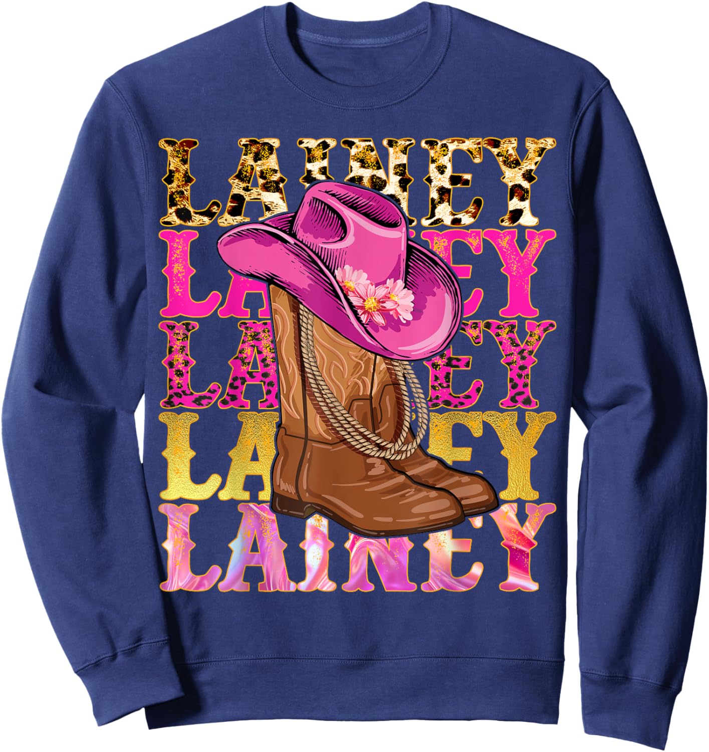 Lainey First Name Personalized Birthday Cowgirl Outfit Sweatshirt - Sweatshirt | Navy