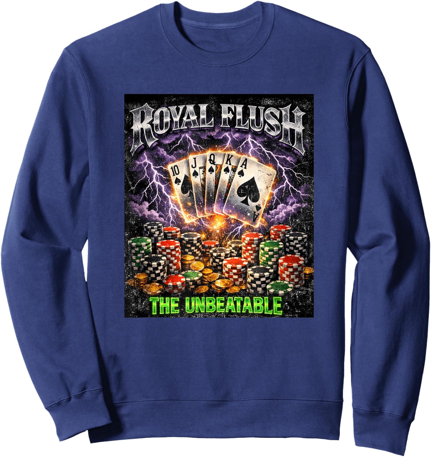 Poker Royal Flush The Unbeatable Retro Bootleg Card Player Sweatshirt - Sweatshirt | Navy
