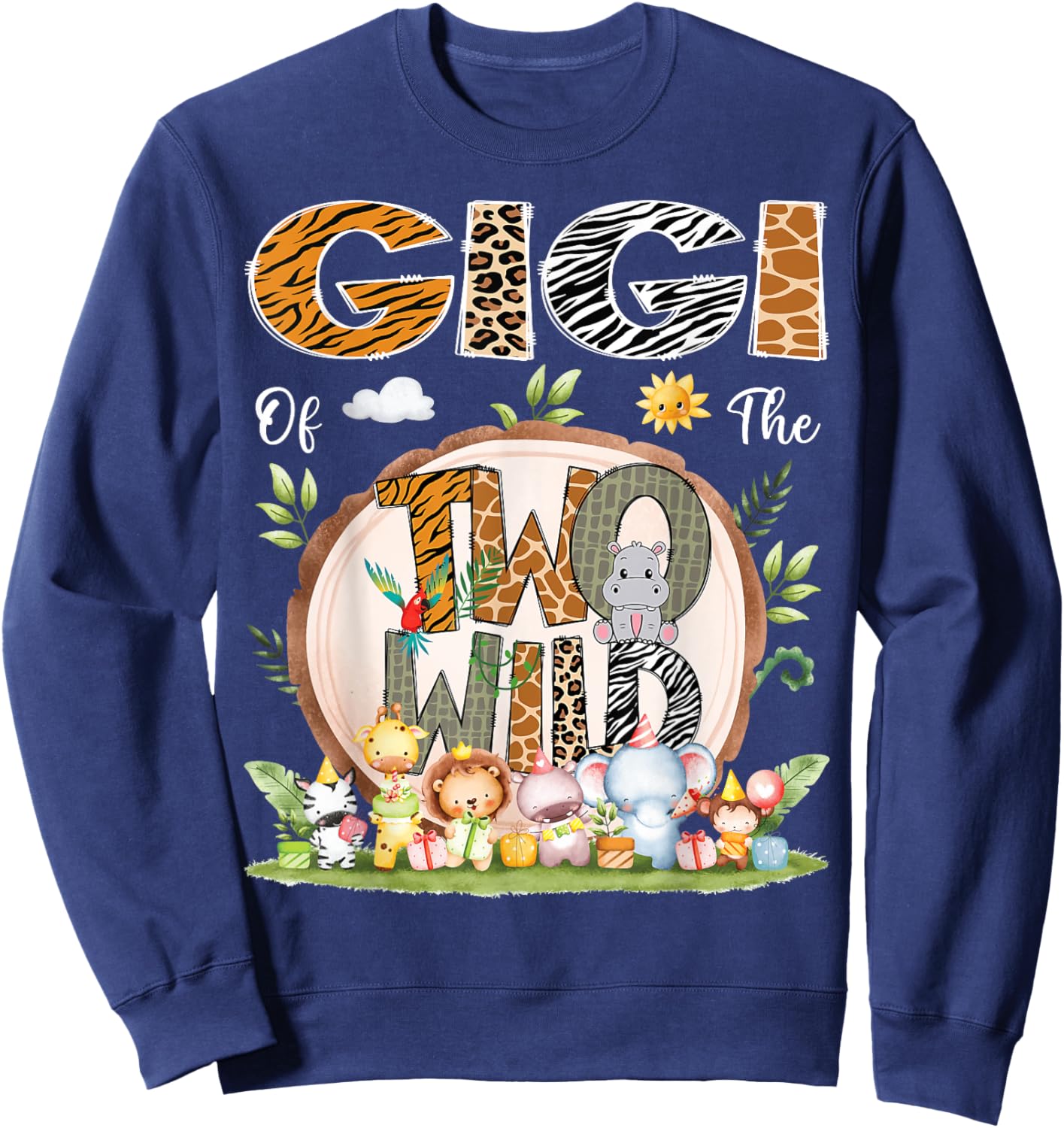 Gigi Of The Two Wild Animal Safari 2Nd Birthday Party Sweatshirt - Sweatshirt | Navy
