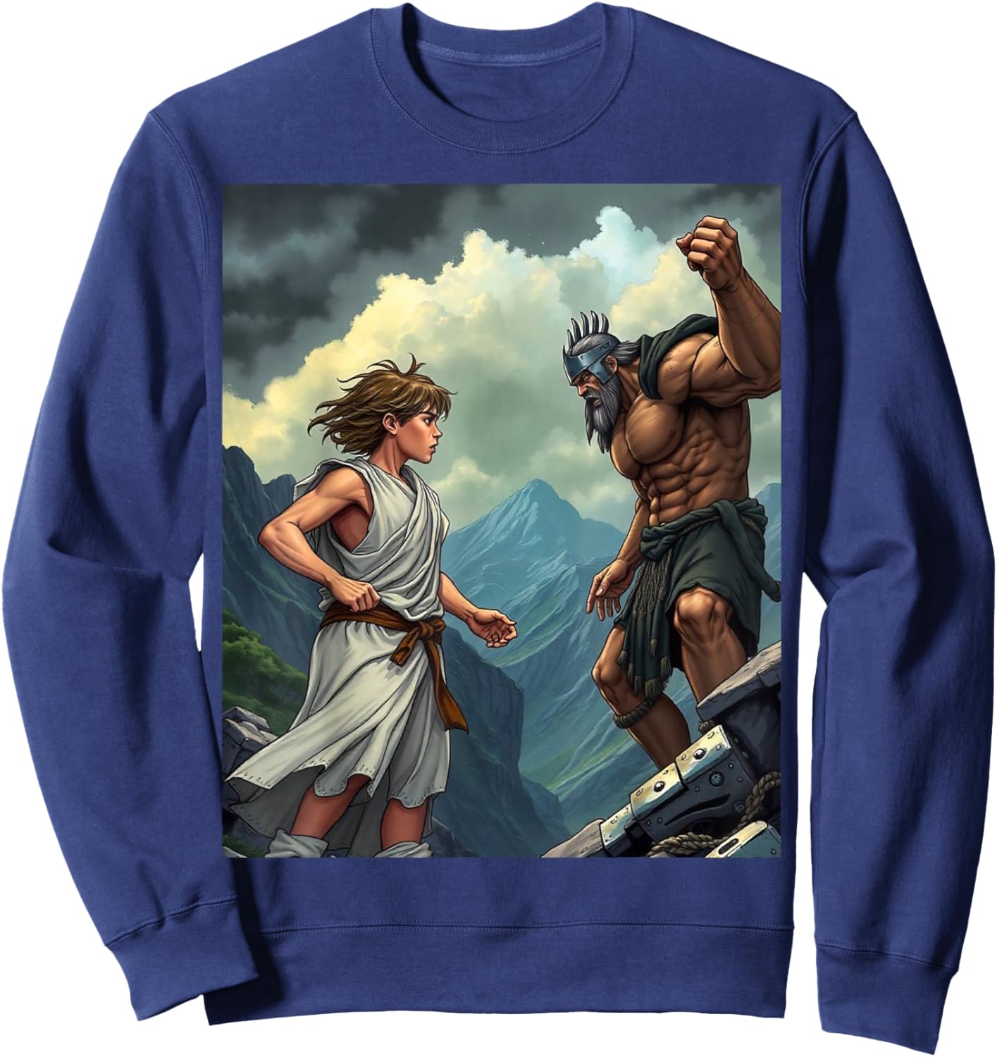 David and Goliath Bible Book of Samuel King David Comic Sweatshirt - Sweatshirt | Navy