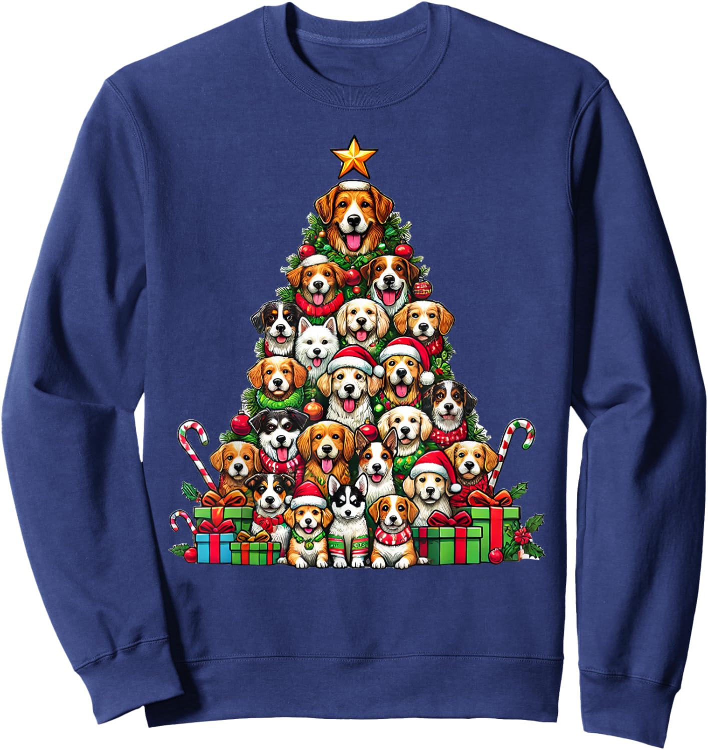Dog Christmas Tree Funny Dog Xmas Women Girls Kids Sweatshirt - Sweatshirt | Navy