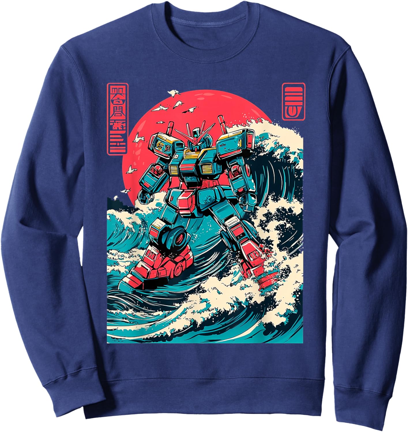 Japanese Mecha Anime Robot Retro Japanese Wave Kanagawa Sweatshirt - Sweatshirt | Navy