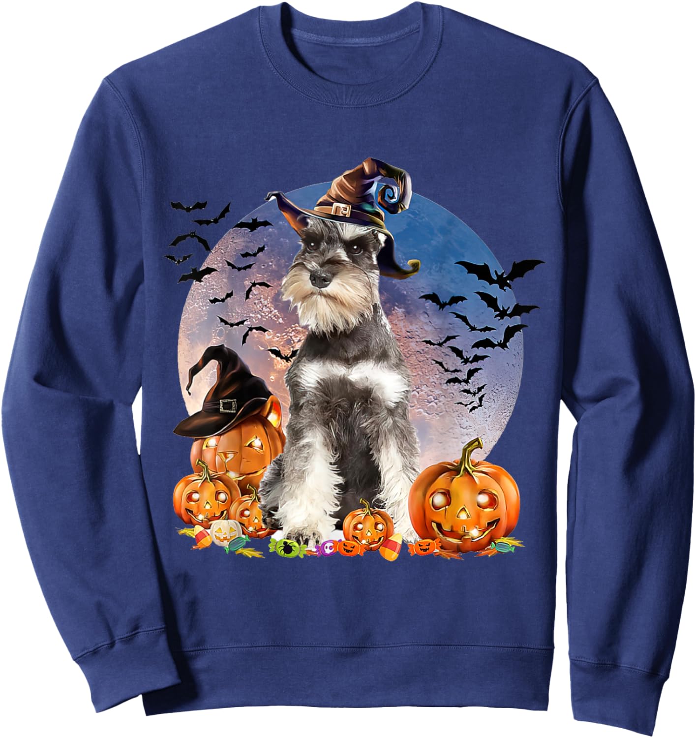 Dog Halloween Schnauzer Jack O Lantern Pumpkin Women Sweatshirt - Sweatshirt | Navy