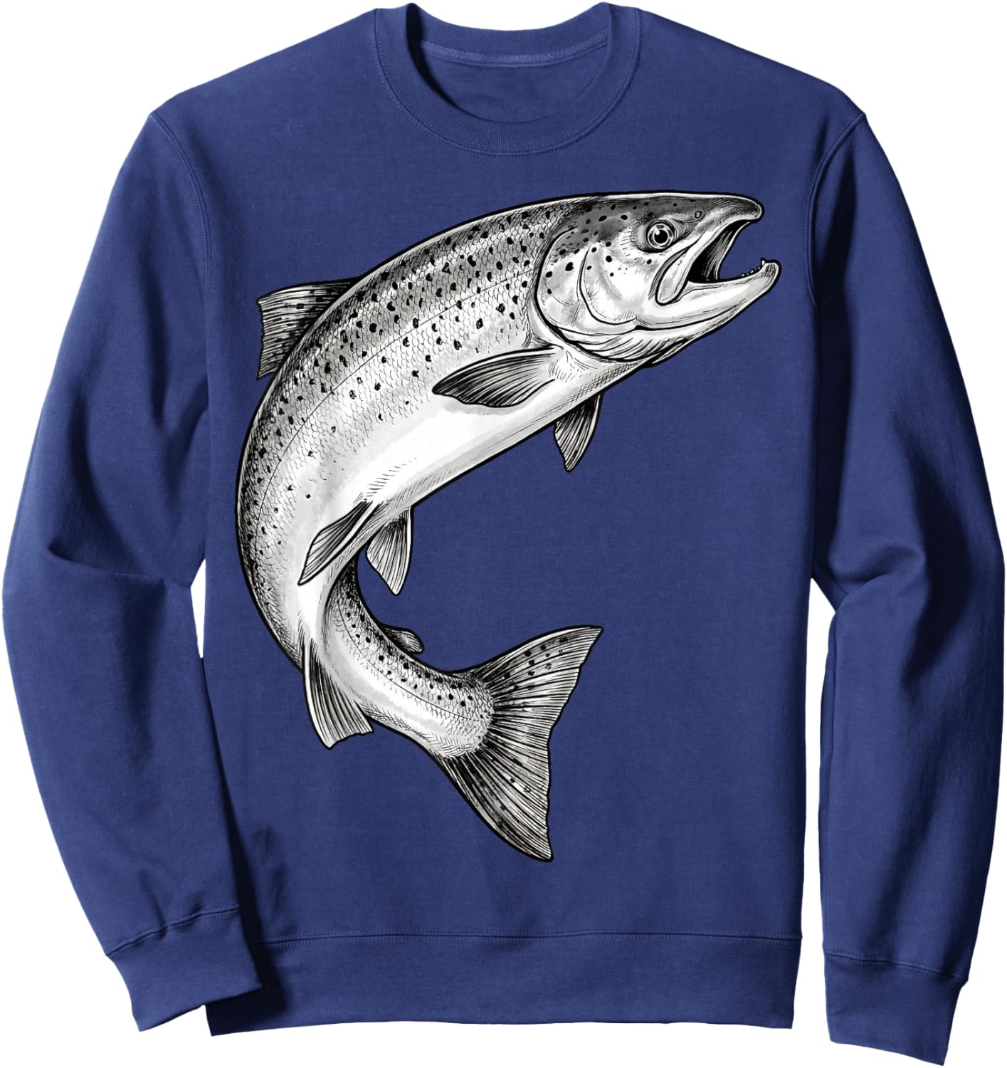 Vintage Salmon Fish Fishing Fisherman Angler Black and White Sweatshirt - Sweatshirt | Navy