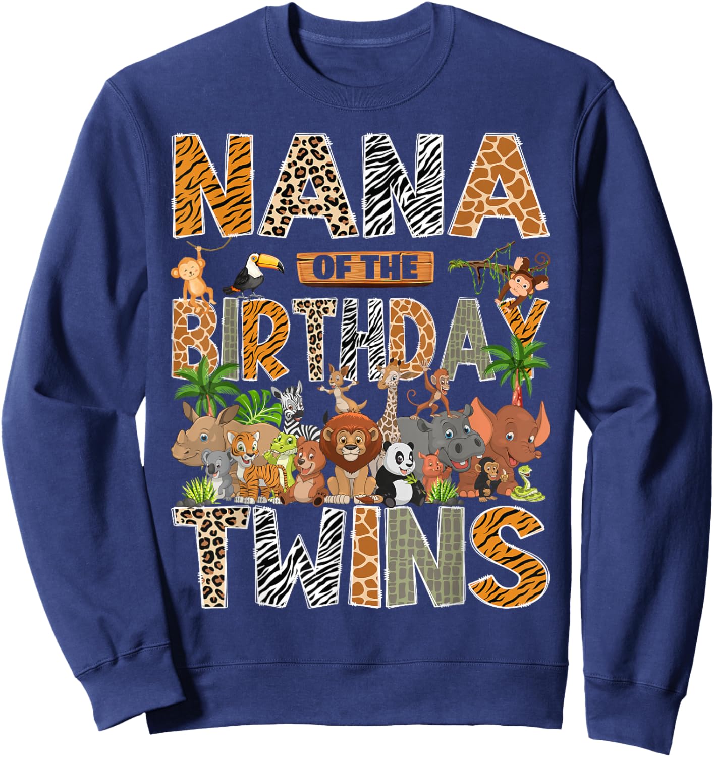 Nana of The Birthday Twins Safari Wild One Zoo Animal Sweatshirt - Sweatshirt | Navy