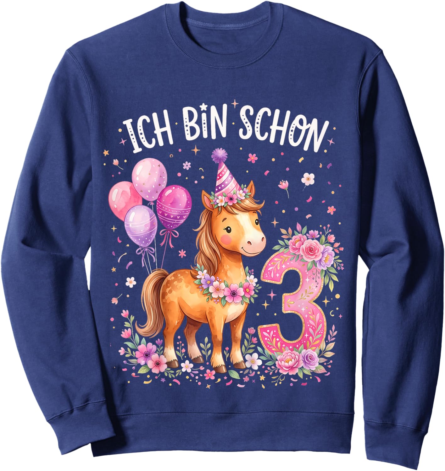 Ich Bin Schon 3 Geburtstag Pferde Sweatshirt - Sweatshirt | Navy