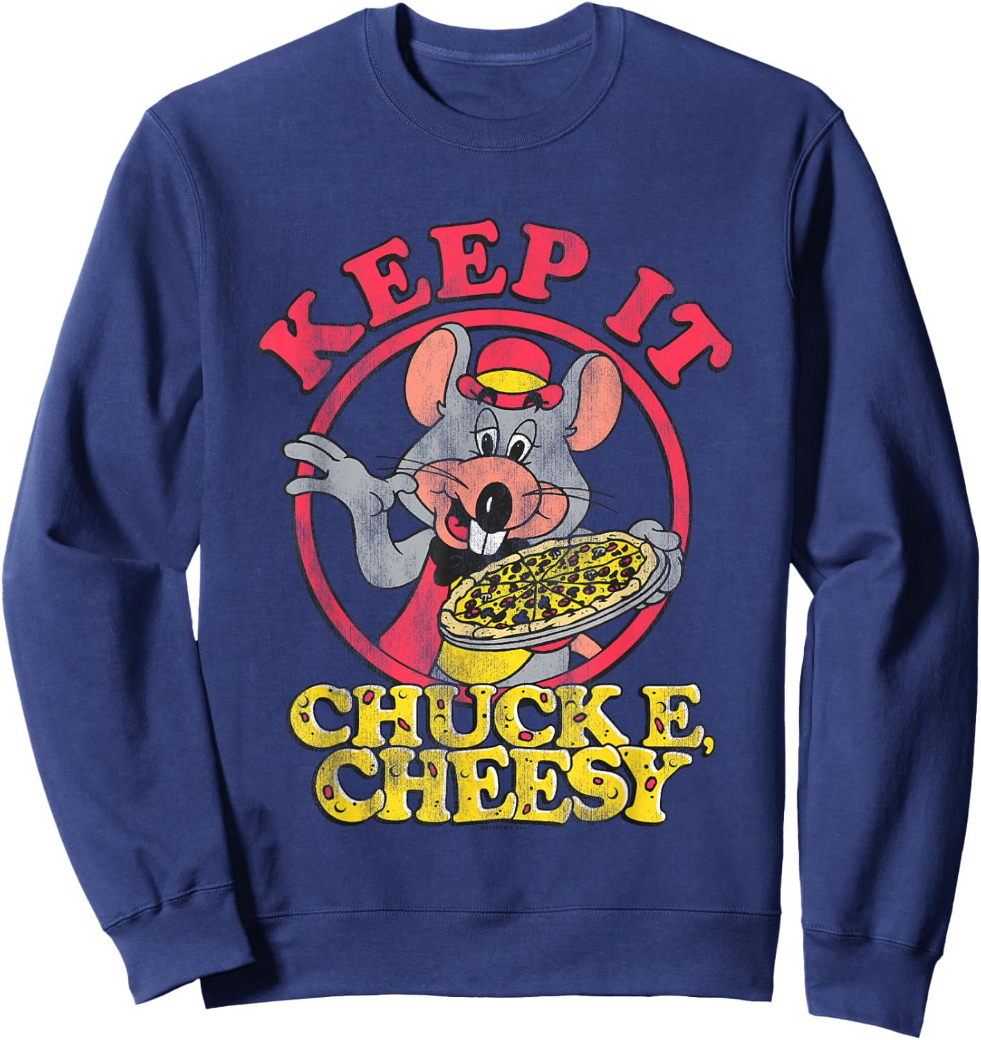 Chuck E. Cheese Keep It Cheesy Distressed Big Chest Logo Sweatshirt - Sweatshirt | Navy