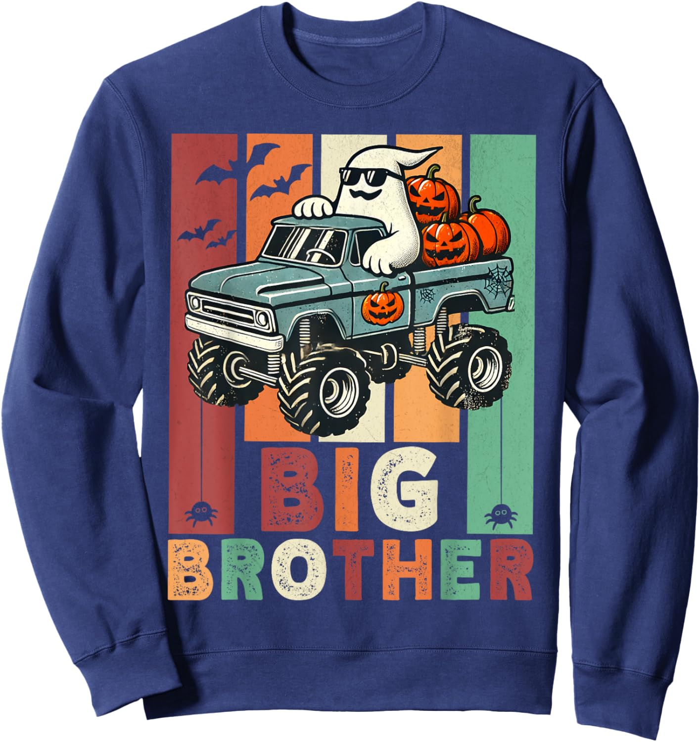 Vintage Ghost Monster Truck Halloween Big Brothers Pumpkins Sweatshirt - Sweatshirt | Navy