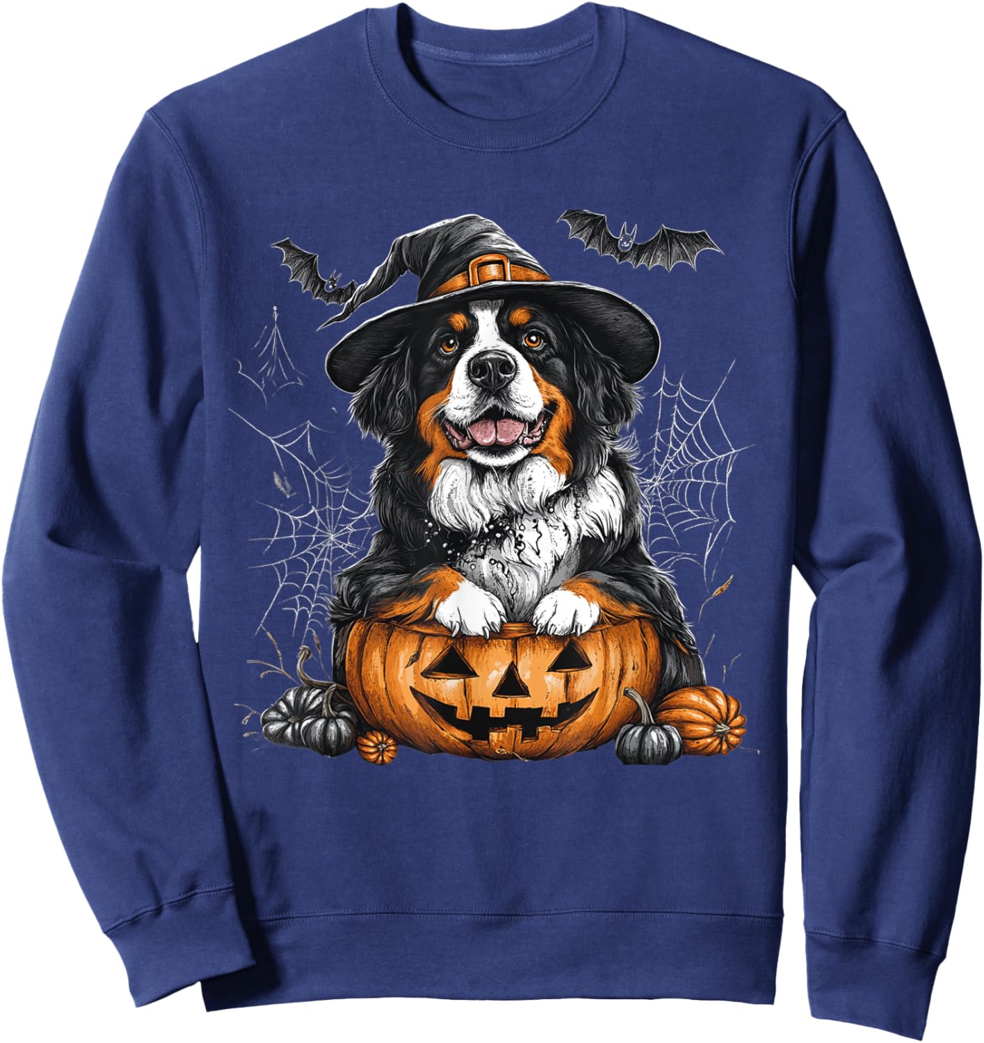 Bernese Mountain Pumpkin Halloween Thanksgiving Men Women Sweatshirt - Sweatshirt | Navy
