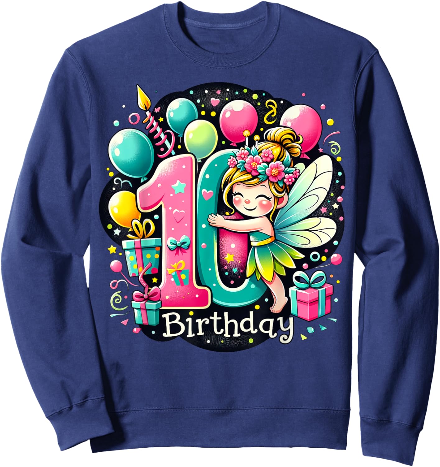 Kids Fairy Theme tenth Bday Party 10th Fairy Birthday Sweatshirt - Sweatshirt | Navy