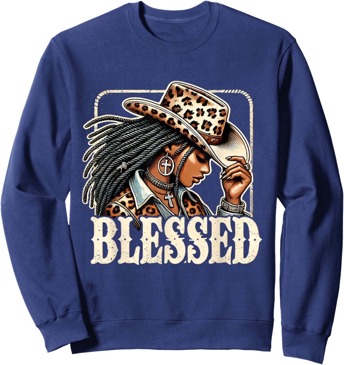 Retro Black Western Cowgirl African Christian Cowgirl Sweatshirt - Sweatshirt | Navy