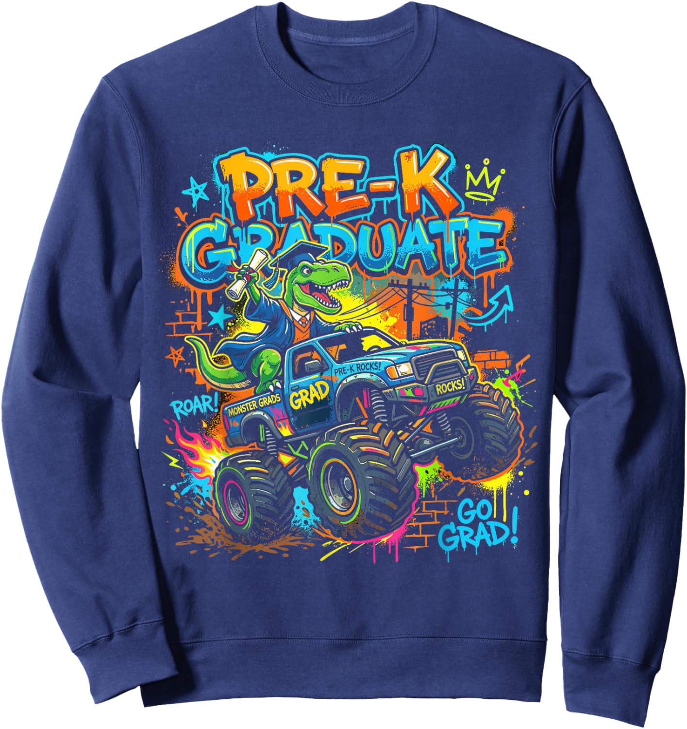 Prek Graduate Dinosaur Monster Truck Pre-K Graduation Boy Sweatshirt - Sweatshirt | Navy