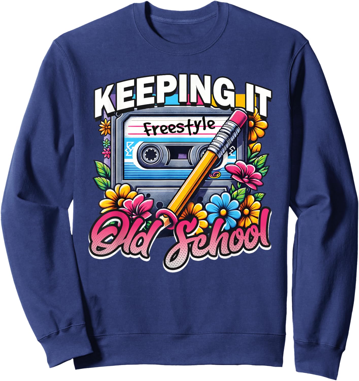 Keeping It Old School 80s Freestyle Cassette Design Sweatshirt - Sweatshirt | Navy