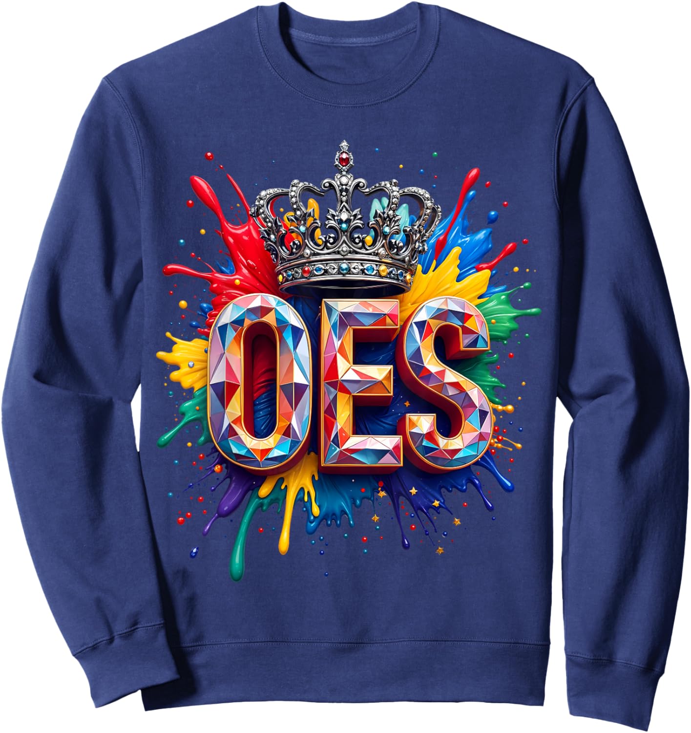 OES Colorful Crystal Queen Crow Order of the Eastern Star Sweatshirt - Sweatshirt | Navy