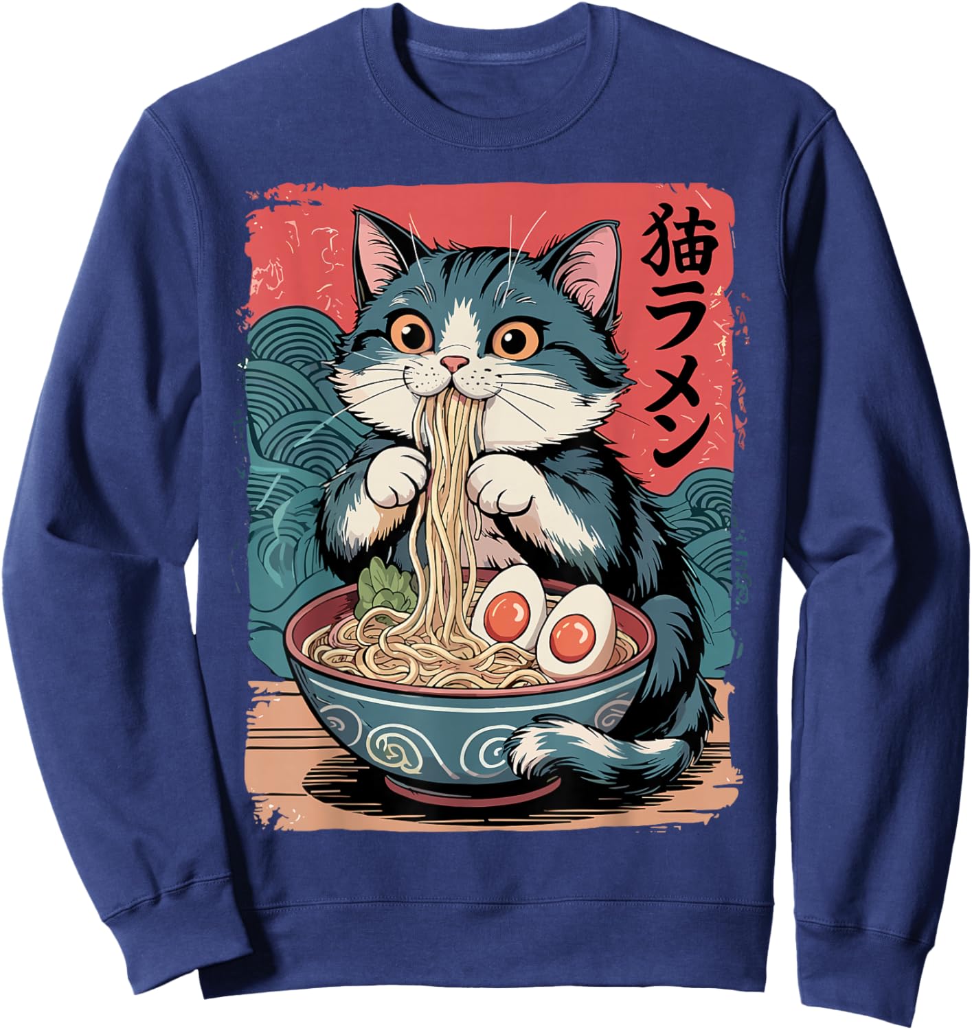 Cute Cat Ramen Kawaii Sweatshirt - Sweatshirt | Navy