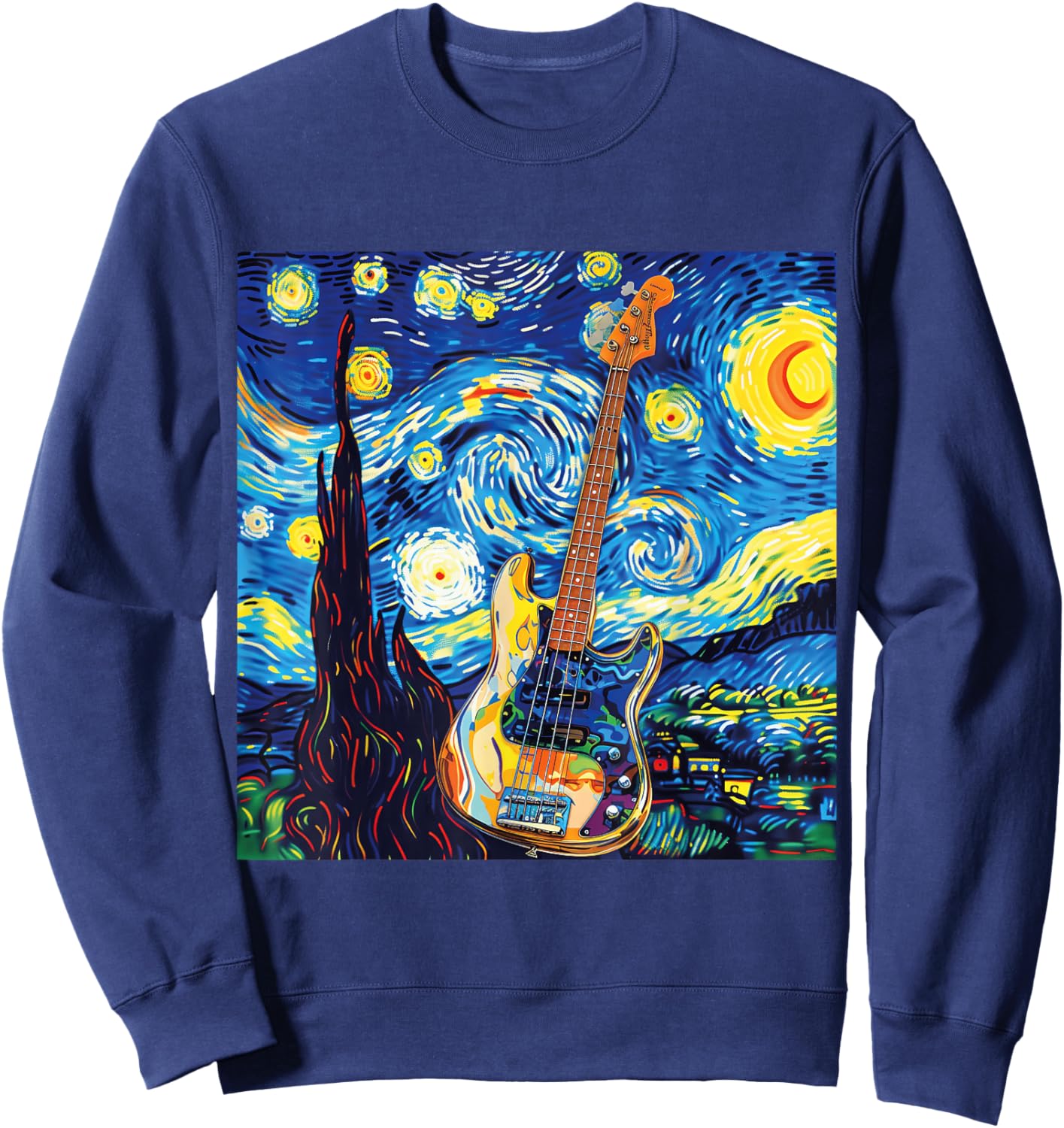 Melodic Starry Night Bass Guitar Inspiration Sweatshirt - Sweatshirt | Navy