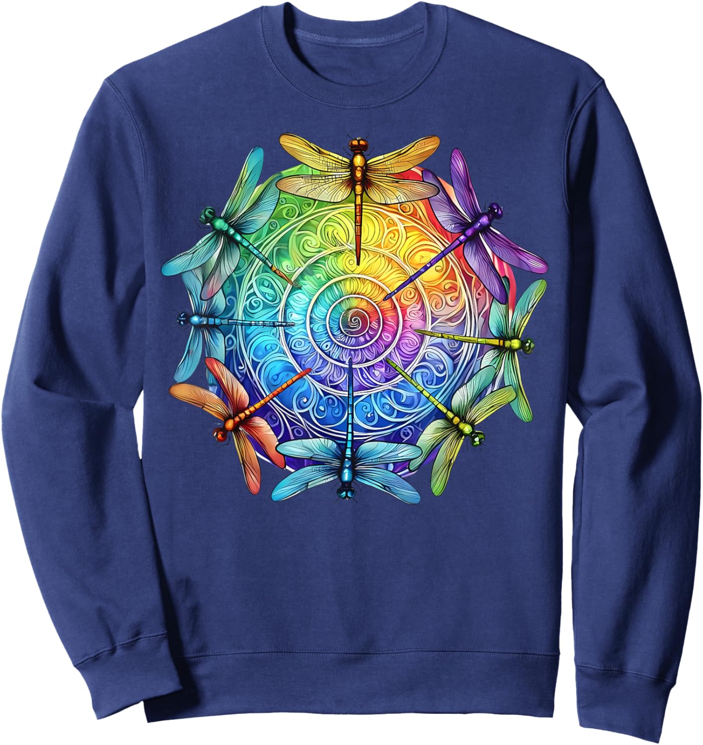 Gay Pride Rainbow Dragonfly Spiral Mandala LGBTQ Month Sweatshirt - Sweatshirt | Navy