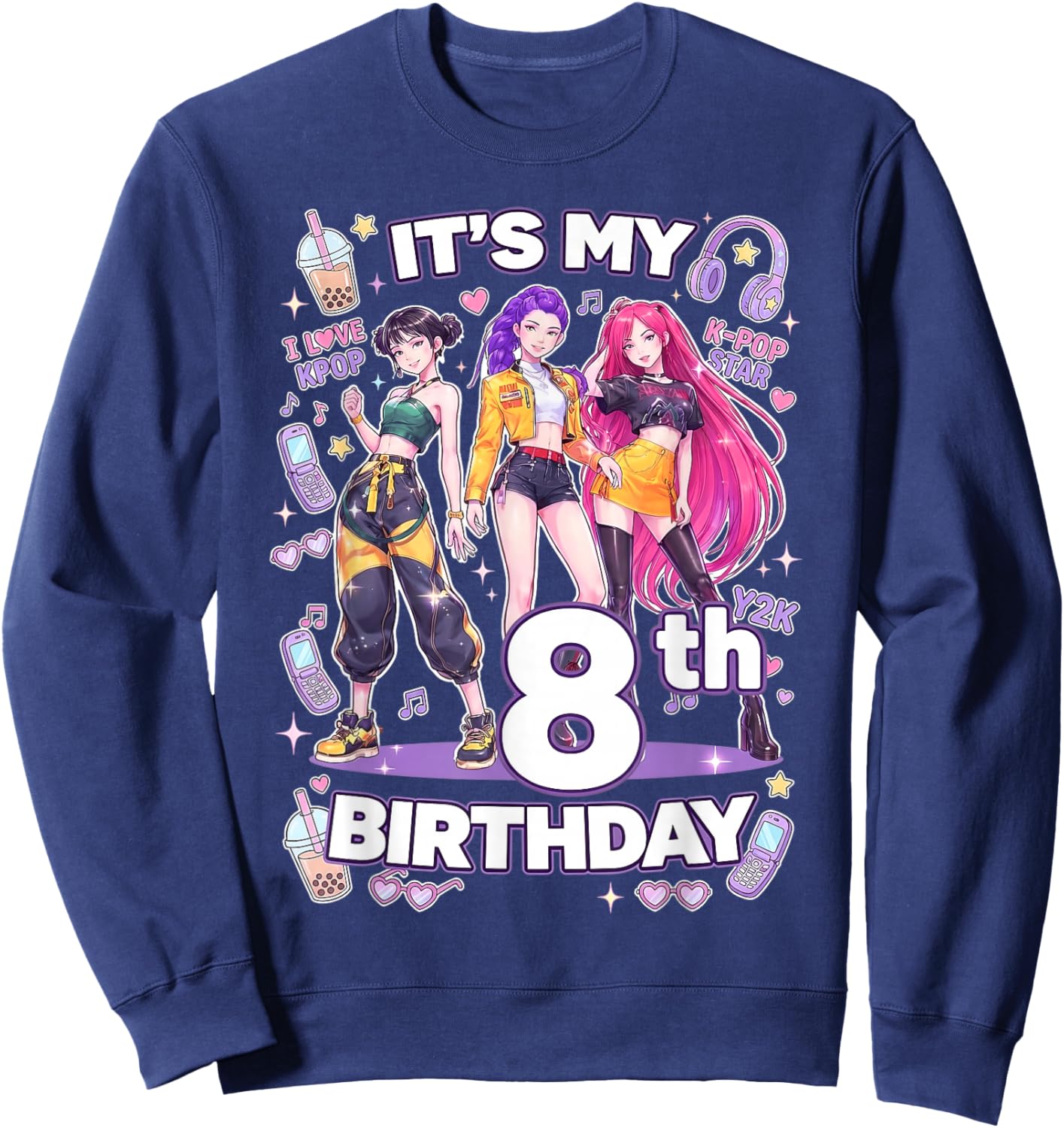 Kpop Coréen Fille 8ème Anniversaire 8 Ans Fête d'anniversaire Sweatshirt - Sweatshirt | Navy