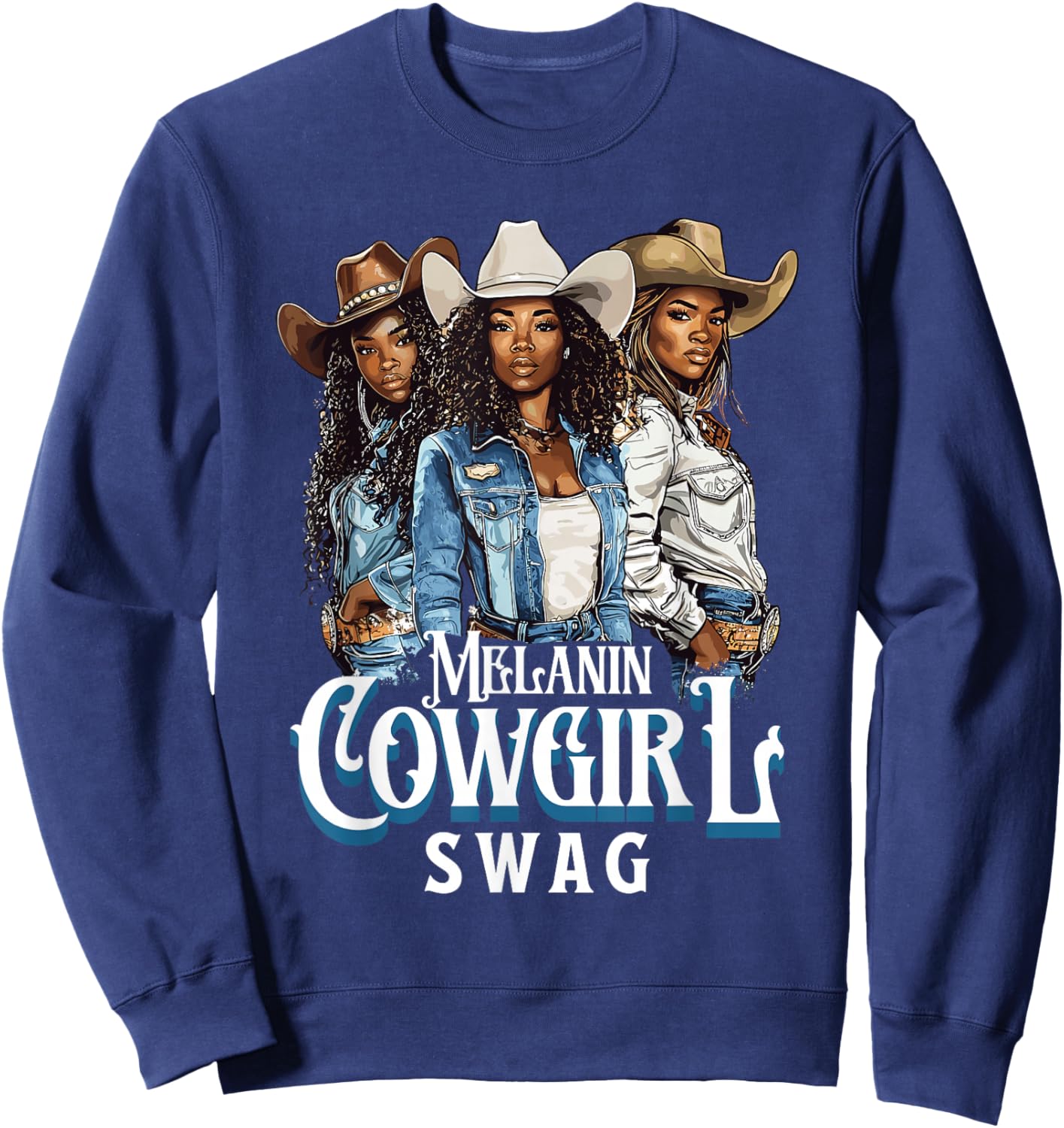 Melanin Cowgirl Swag African American History Western Rodeo Sweatshirt - Sweatshirt | Navy