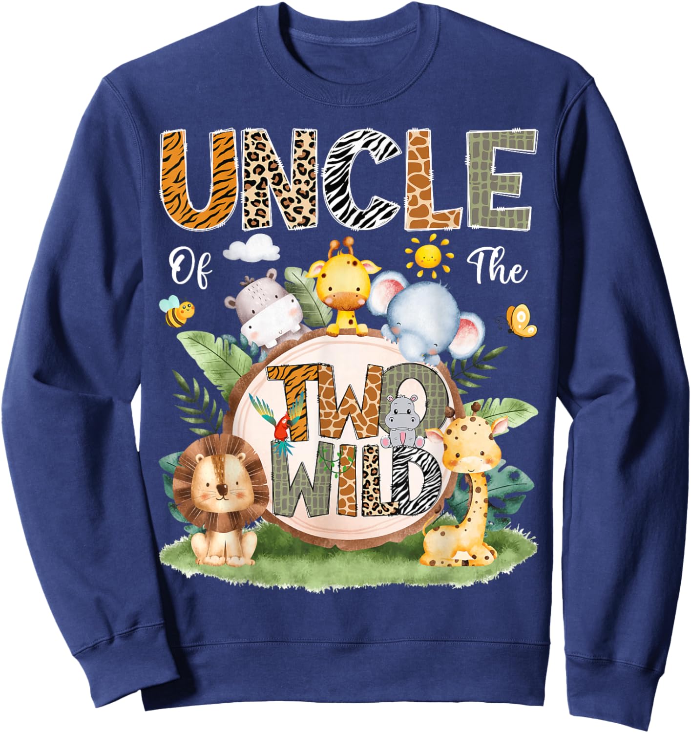 Uncle of The Two Wild 2nd Birthday Boy Jungle Safari Sweatshirt - Sweatshirt | Navy
