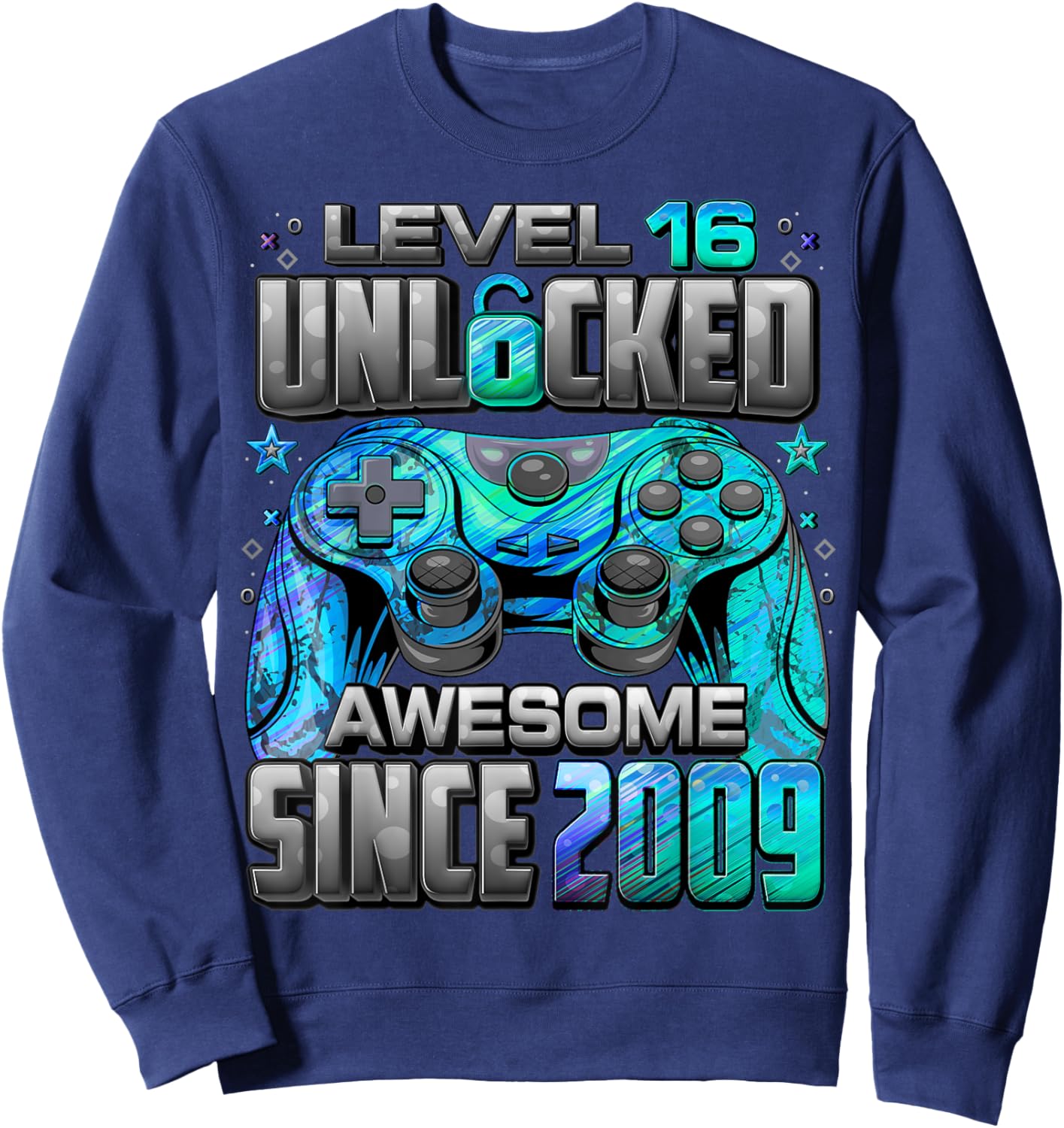 Level 16 Unlocked Awesome Since 2009 16th Birthday Gaming Sweatshirt - Sweatshirt | Navy