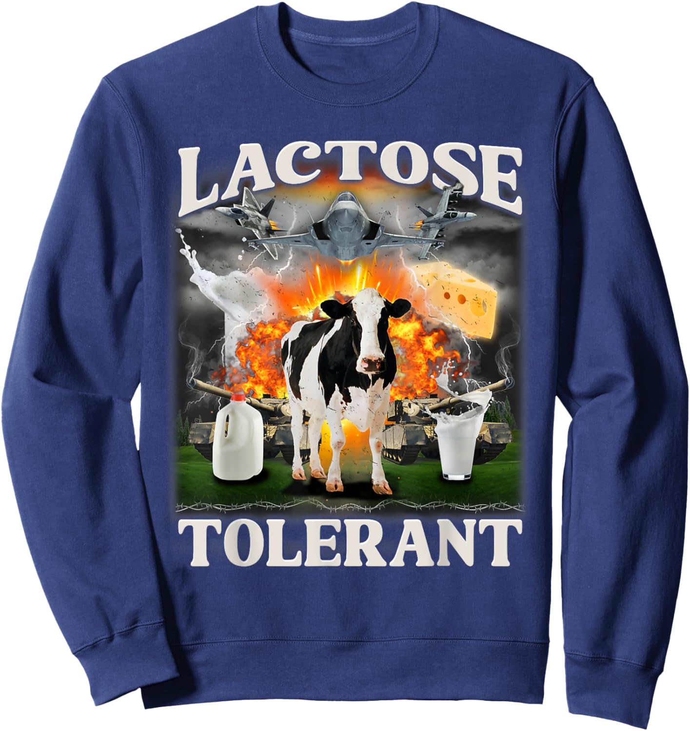 Lactose Tolerant Cow Milk Cow Apparel Farmers Sweatshirt - Sweatshirt | Navy