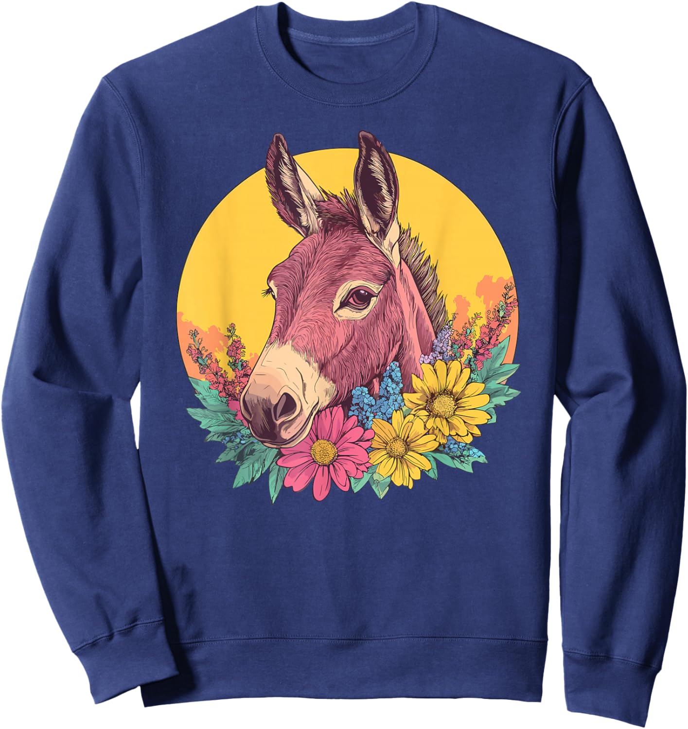 Donkey In Flowers With Yellow Sun Sweatshirt - Sweatshirt | Navy