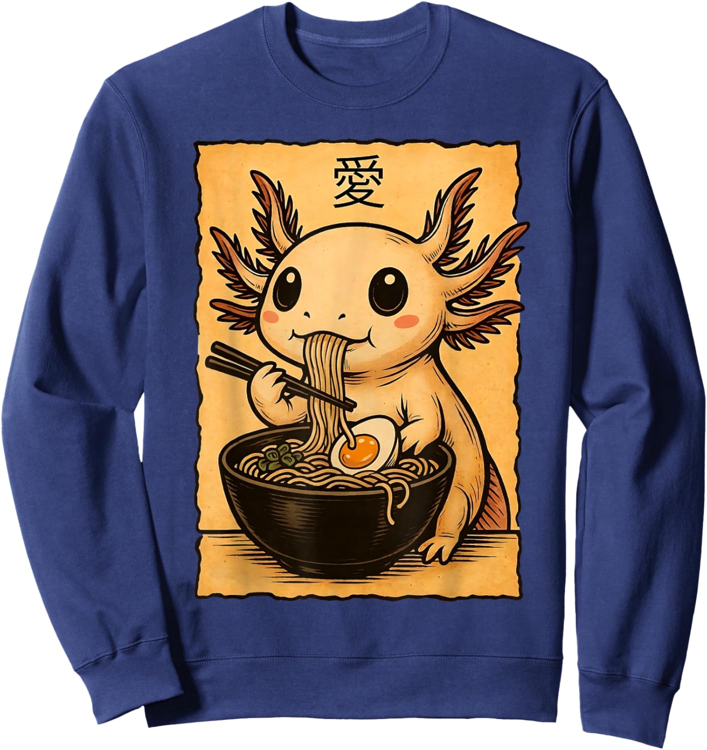 Axolotl Eating Ramen Shirt Men Women Axolotl Noodle Shirt Sweatshirt - Sweatshirt | Navy