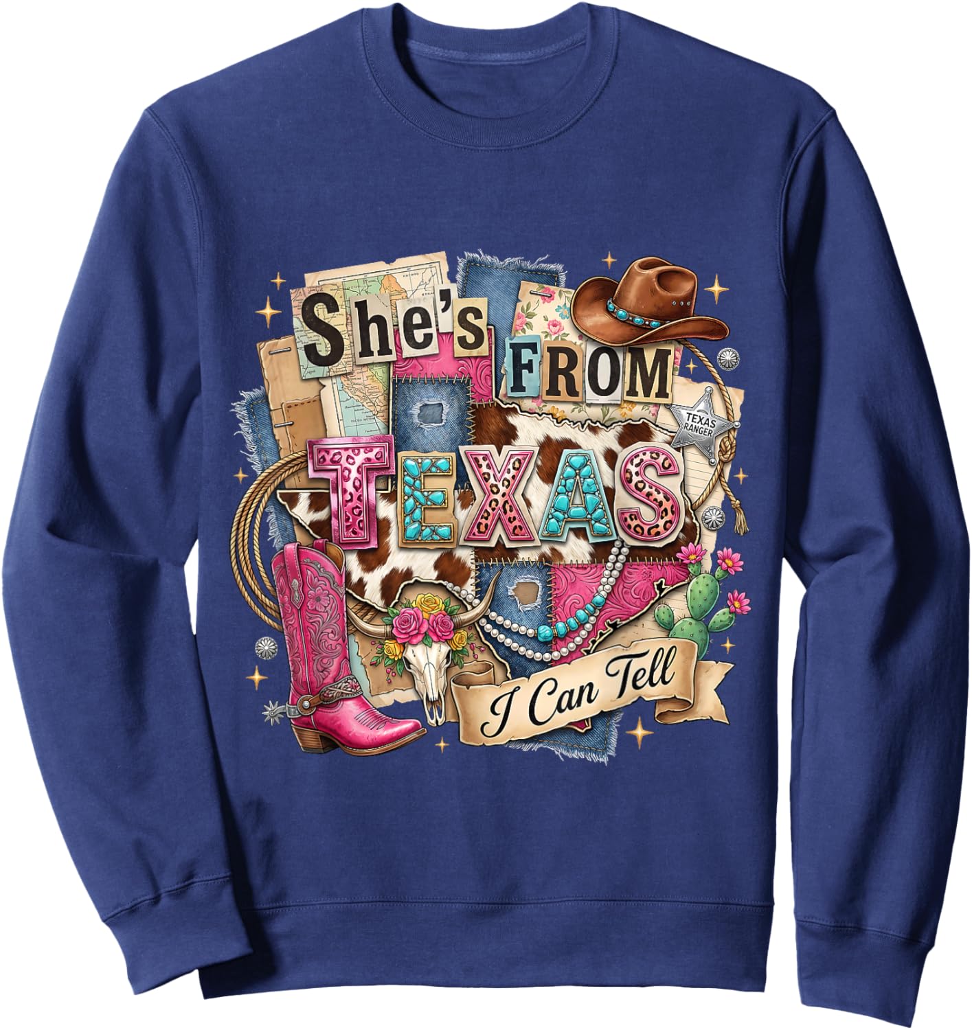 She's from Texas I Can Tell Western Cowgirl Pink Boot Gift Sweatshirt - Sweatshirt | Navy