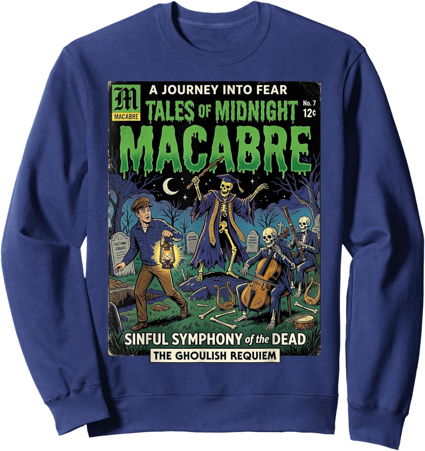 Vintage Retro Horror Comic Book Cover Skeleton Macabre Sweatshirt - Sweatshirt | Navy