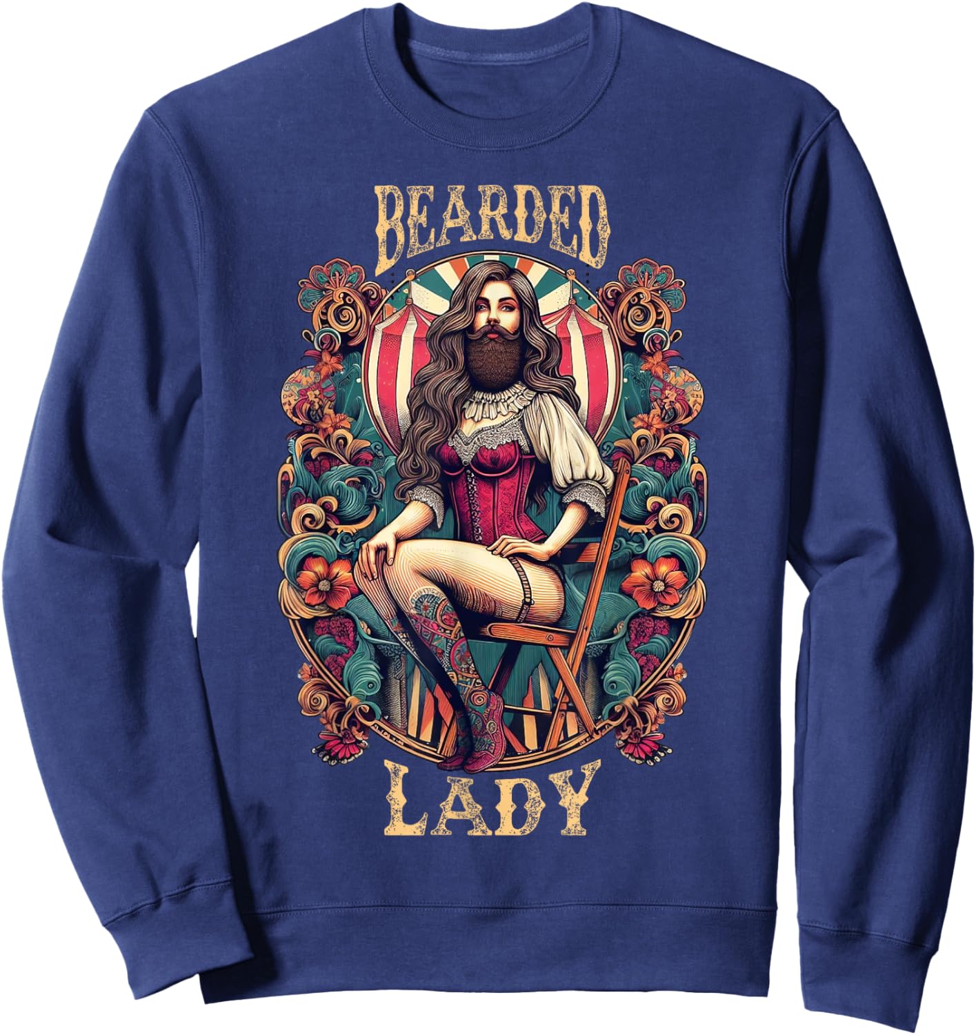 Funny Bearded Lady Costume Vintage Circus Carnival Party Sweatshirt - Sweatshirt | Navy