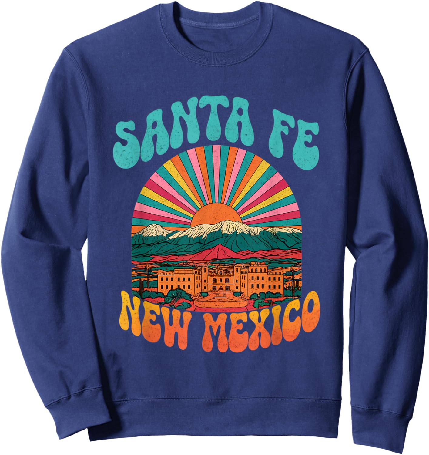 Retro Santa Fe New Mexico Mountains Sunset Skyline Vintage Sweatshirt - Sweatshirt | Navy