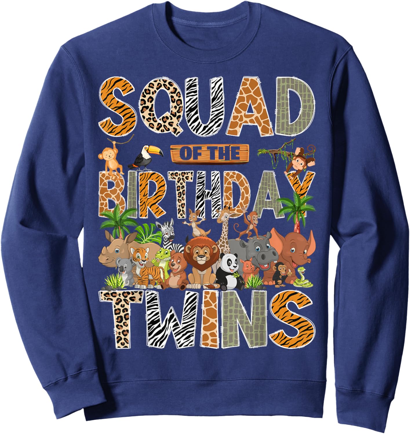 Squad of The Birthday Twins Safari Wild One Zoo Animal Sweatshirt - Sweatshirt | Navy