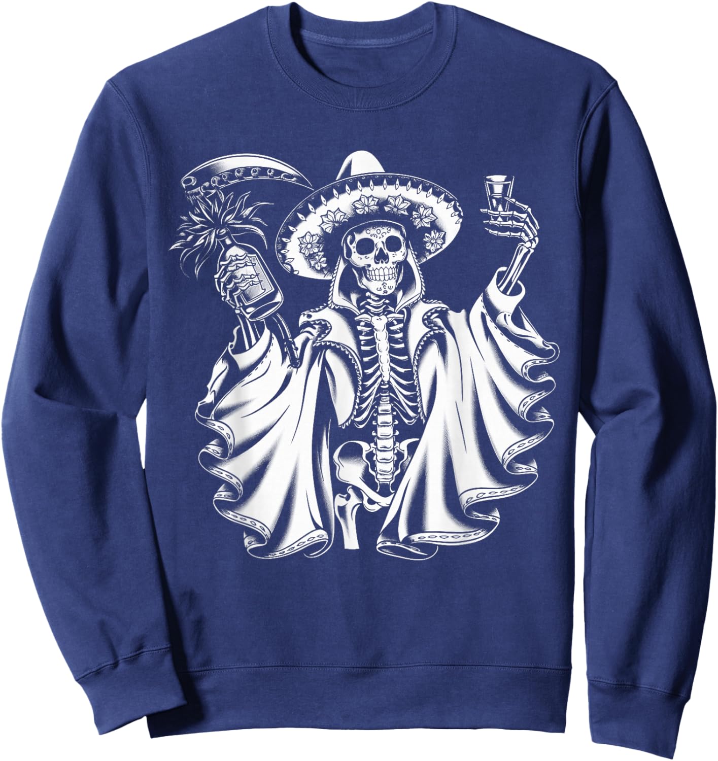 Mexico Vintage Skeleton Tequila Dia De Los Muertos Mexican Sweatshirt - Sweatshirt | Navy