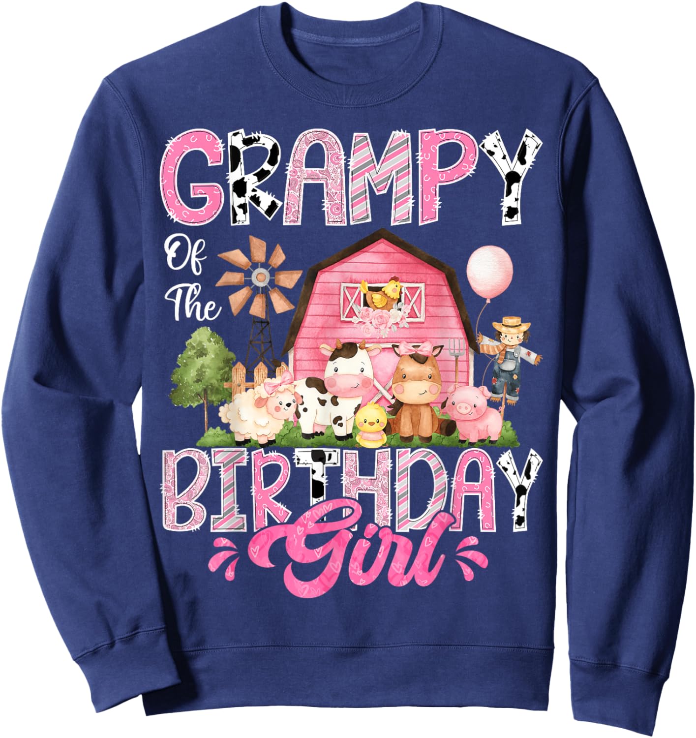 Grampy Of The Birthday Girl Pink Farm Cow First Birthday Sweatshirt - Sweatshirt | Navy